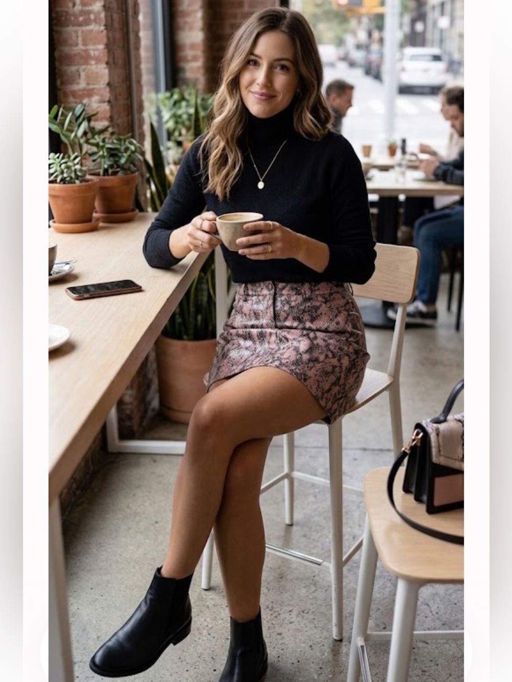 Moon River Pink and Black Snake-Print Mini Skirt
